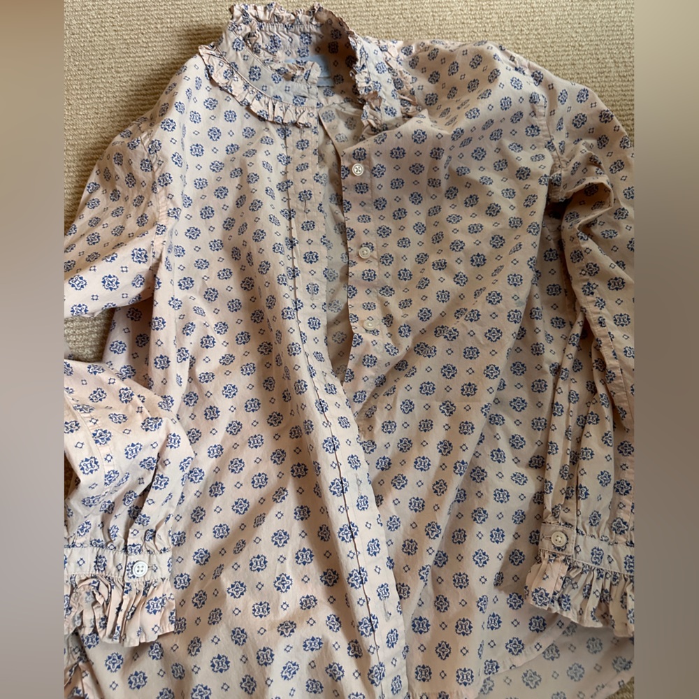 Jcrew pink/blue ruffle collar blouse